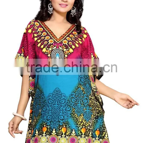 2016 Latest Fashion Women's Turkish Chiffon Beachwear Digital Print Kaftan photo-3