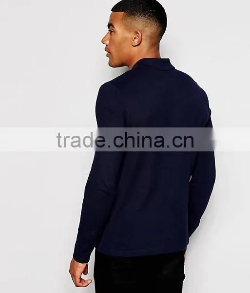 Cheap Price Muscle Long Sleeve Polo With Logo In Navy/Breathable Polo Collar T-shirt/Two Button Blacket T-shirt photo-5