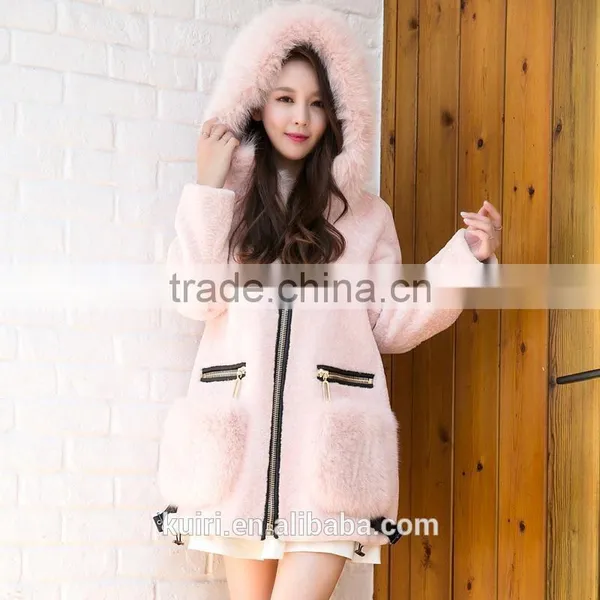 Winter Women's Long Natural Real Wool Sheep Shearling Coat Plus Size Jacket With Hood Genuine Fox Fur Pockets photo-3