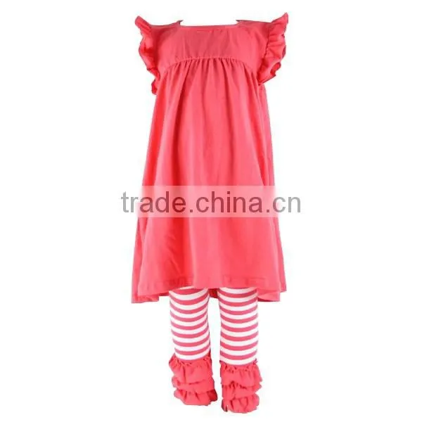 Cotton Solid Dress Children Clothes Girls Boutique Clothing Stripe Ruffle Pants Outfits photo-2