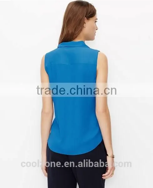 Hot Selling Fashion Crepe Blouse Knok Front Sleeveless Lady Blouse photo-3