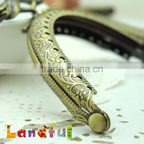 3.35 Inch Half Round Bronze Birds Sew in Handmade Metal Clutch Purse Frame photo-3