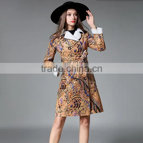 B40991A 2017 New Fashion Women Clothing Suede Long Printing Coat photo-2