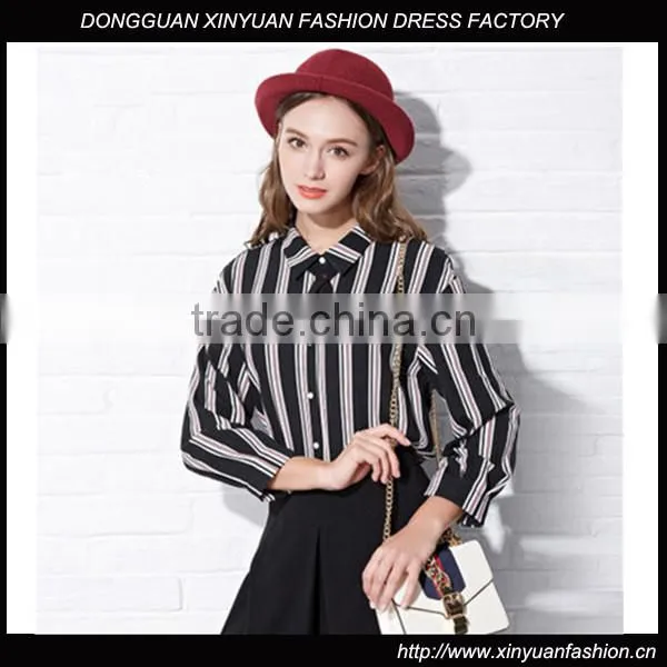 Custom Women Tops and Blouses Long Sleeve Chiffon Blouses, 2016 Fashion Striped Blouses and Tops for Women