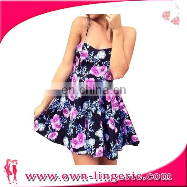 2017 Wholesale Fashion Girl Pleated Flower Printed Women Midi Umbrella Skirt photo-2