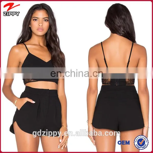 Adjustable Shoulder Straps Black Lace Crop Tops for Sexy Women