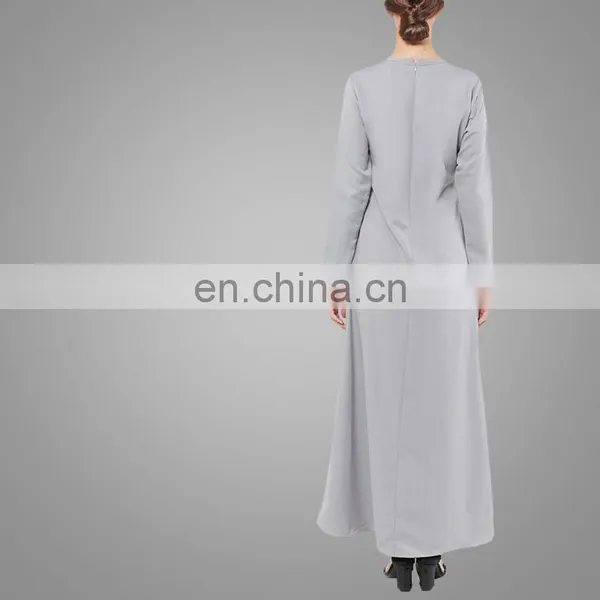 Muslim Women Long Dress Front Pleated Grey Dress Islamic Clothes photo-3