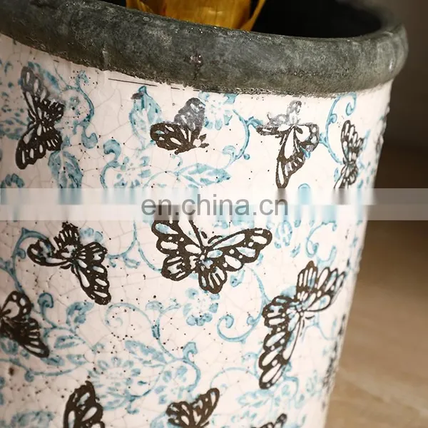 Unique Artistic Style Butterfly Pattern Embossed Design Indoor Flower Planter Archaistic White Ceramic Plants Pots for Garden photo-2