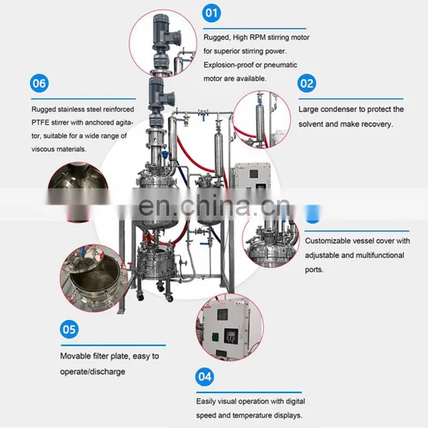 Good Price Lab Pilot Scale Laboratory Chemical Heated Filter Jacketed Crystallization Vacuum Sealed Stainless Steel Reactor for photo-5