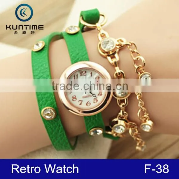2015 Leather Strap Vintage Bracelet Lady Watch Relojes With Pendant photo-3
