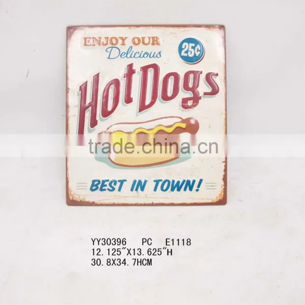 Vintage Embossed Tin Sign, Hot Dog Design Wall Decor