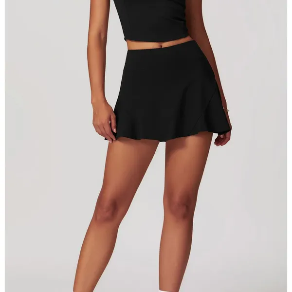 Gym Women Casual Exercise Outfits Tight T Shirt Fitness Wear Sleeveless High Neck Workout Top Short Skirt Yoga Sets Activewear
