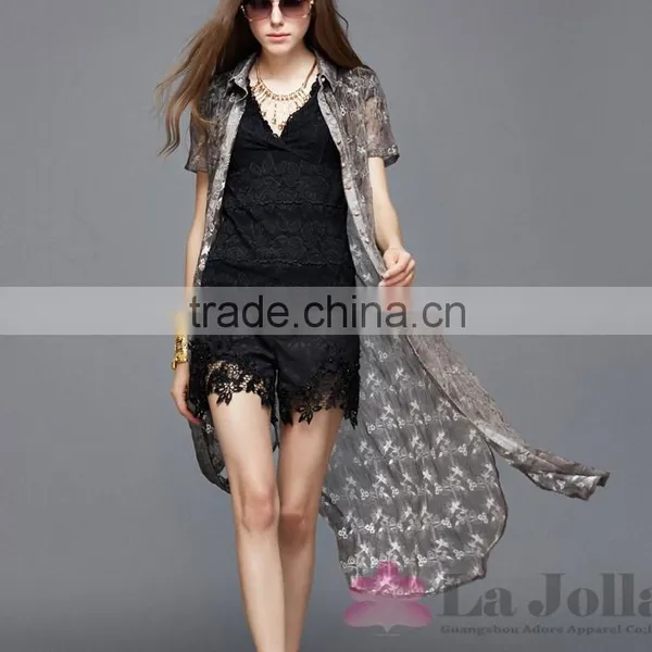 2016 Summer Fashion Ladies Flower Printed Chiffon Grace Short Sleeves T-shirt 140
