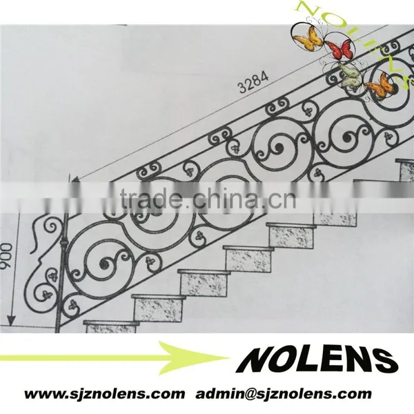 Iron Staircase Handrail With Wooden Top/Forged Iron Stair Handrail