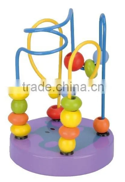 12 Months Kids ASTM New Hot Toys Orange Base Lion Design Small Wooden Surround Colourful Beads Roller Coaster photo-3