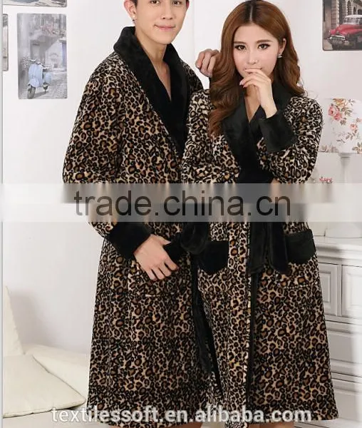 2015 New Design Coral Fleece Couples Sexy Leopard Bathrobe photo-4