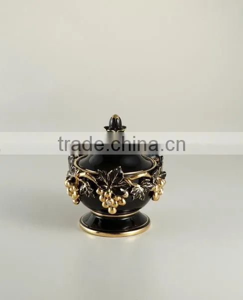 Black Real Gold Grape Antique Ceramic Tissue Box Cover for Home Decoration photo-3
