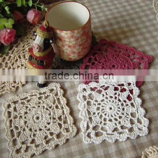 Hand Crochet Cotton Sequare Lace Doilies,DIY Accessories Decoration Cup Mat photo-2