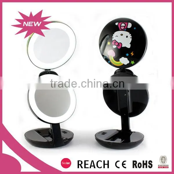 10X Magnifying Round Cosmetic Touch Switch Led Pocket Mirror Supplier's Choice photo-2