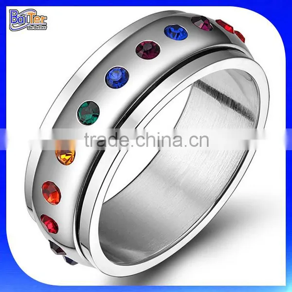 Custom Channel Setting Color Stones Stainless Steel Gay Men Ring Wholesale photo-3