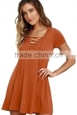 Latest Fashion Design Women Casual Dress With V_Neck China Factory photo-6