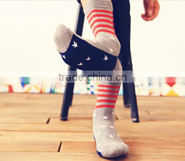 Custom White Striped And Star Design Half Terry Elastic Cuff Cotton Men Sport Socks Quality Choice photo-2