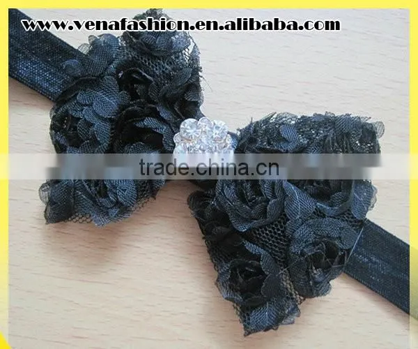 Large Bow Knitted Diamond Flower Baby Hair Bow Headband photo-6