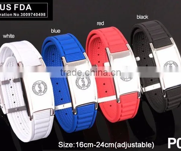 Noproblem Stainless Steel Tourmaline Man Colour Silicone Fashion Scalar Power Health Bracelet