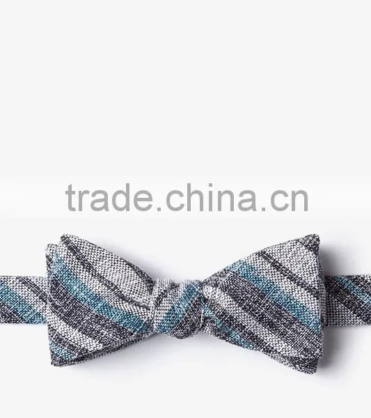 High Quality Cotton Linen Striped Large Mens Double Side Self Tie Bow Tie on Sale photo-5