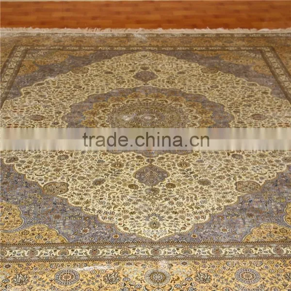 8x10ft Golden With Purple Room Paving Carpet Turkish Silk Rugs