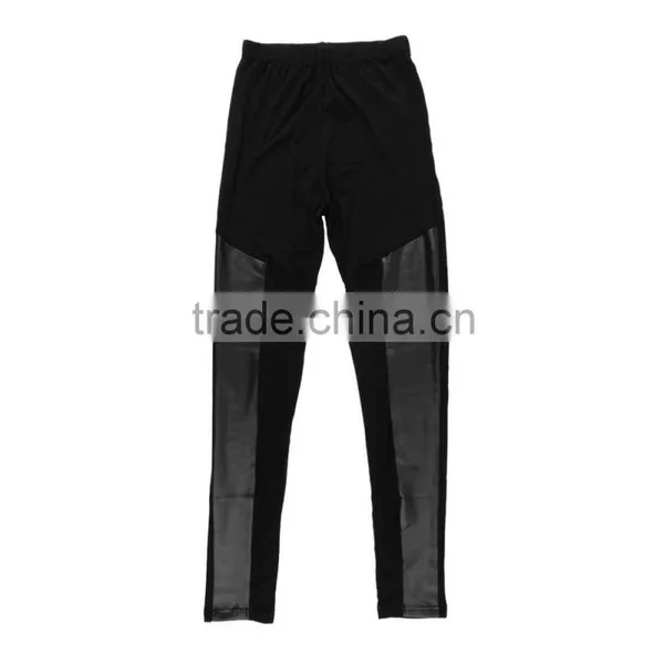 Cotton Personalized Cross Straps PU Leather Leggings Pants Stitching Black photo-2