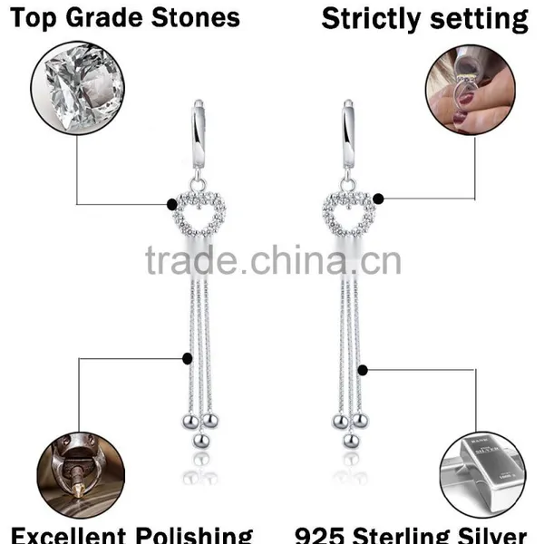 925 Sterling Silver Heart Shaped Fringe Ear Studs for Women photo-2