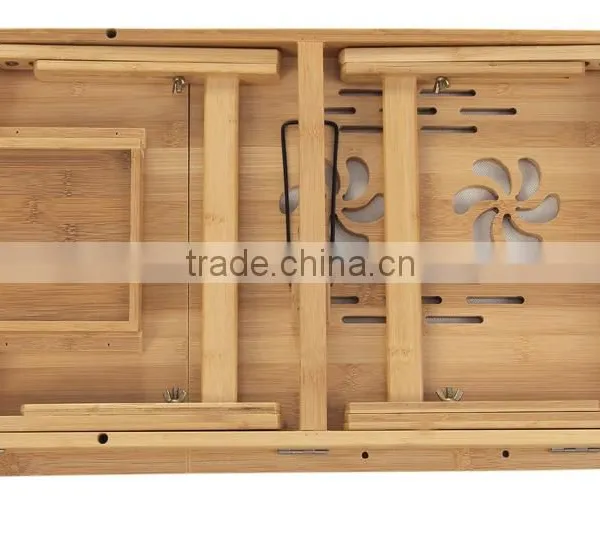 100% Bamboo Portable Laptop Desk Table Foldable Breakfast Serving Bed Tray Tilting Top Drawer BH004 photo-3