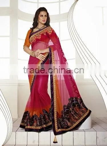 CREAM GEORGETTE ON NET LAHANGA STYLE SAREE photo-5