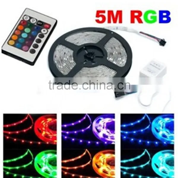 dc12V 120 angle 5M RGB 3528 LED Strip Lights Waterproof 300leds led rope 3528 rgb with 44key Remote controller set
