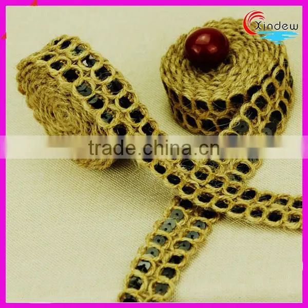 2.5cm Linen Double Row Trimming With Sequin photo-2