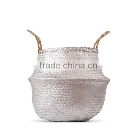 Metalic Silver Seagrass Basket/ Laundry Seagrass Storage Basket/ Decor Basket photo-2