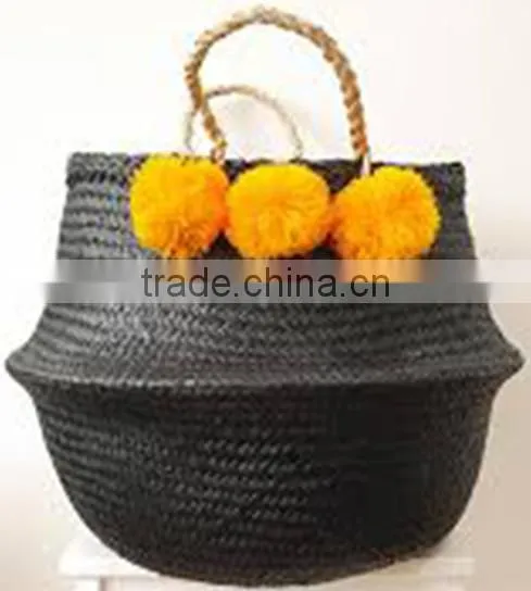 Decor Seagrass Baskets With Pompoms/ Seagrass Storage Baskets photo-5