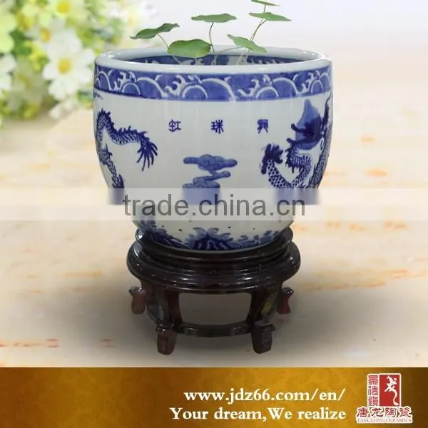 Hand-painted Excellent Quality Blue and White Porcelain Dragon Flower Pot for Garden Decor photo-2