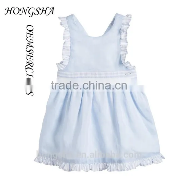 Tee Girls Pale Blue Linen Pinafore Dress With Knickers Baby Girl Party Dress Children Frocks Designs HSD7840 photo-2