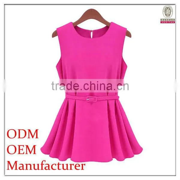 Top Fashion Lady's Elegant Sleeveless T-shirt With Belt