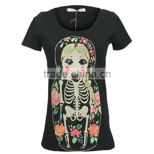Cotton/spandex Cute Short Sleeve Knitting Garment With Print for Young Lady photo-2