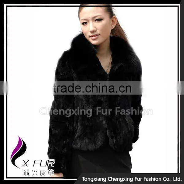 CX-G-A-70 High Quality Rex Rabbit Fur With Fox Fur Collar Women Coat/ Winter Jacket photo-5