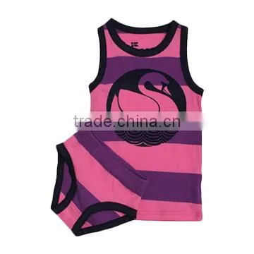 95%cotton 5% Spandex Green Kid Sleeveless Vest Suit With Linear Design photo-2