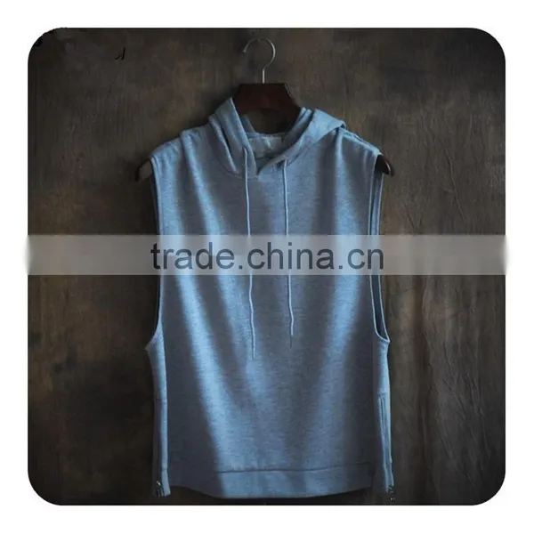 Wholesale Custom Fashion Summer Man Cotton High Quality Blank Sleeveless Zipper Mens Hooded Vest Hoodies photo-2