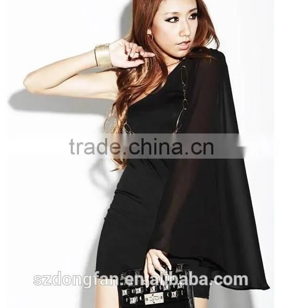 2016 New Fashion Dress Berserk Sexy Strapless Chiffon Oblique European Style Sleeves Wrap Dress New Models photo-2
