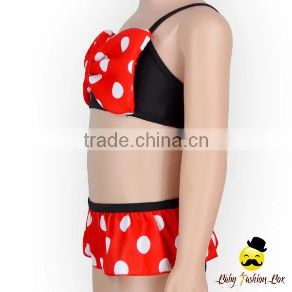Kids Cute Black And Red Polka Dots Little Girl Separable Little Girl Dress Type Diaper Swimwear photo-3
