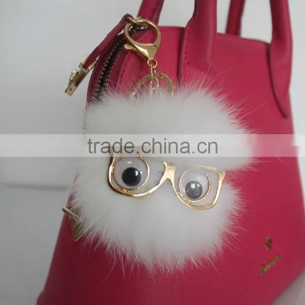 Myfur Newest Design Cute Eyes Monster Fox Fur Pom Pom Keychain Pendant photo-2