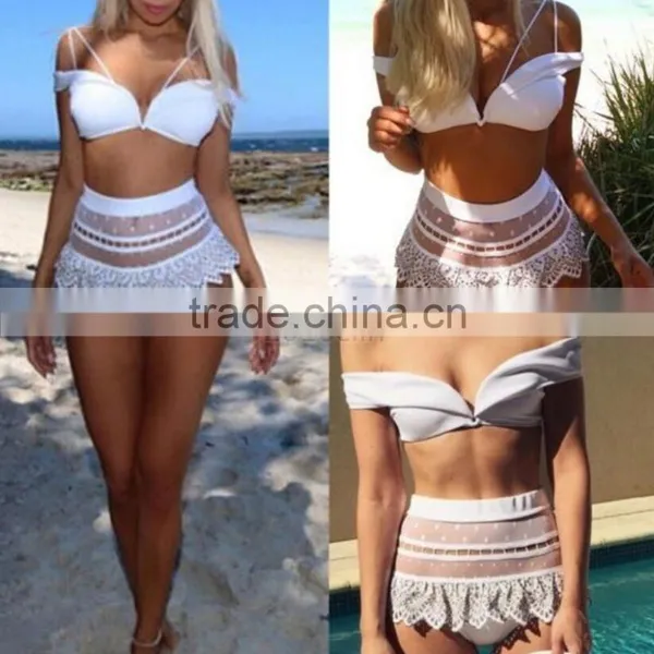 M737 D.Y Fashion 2016 Ladies Women White Lace Bikini Swimwear Beachwear photo-2