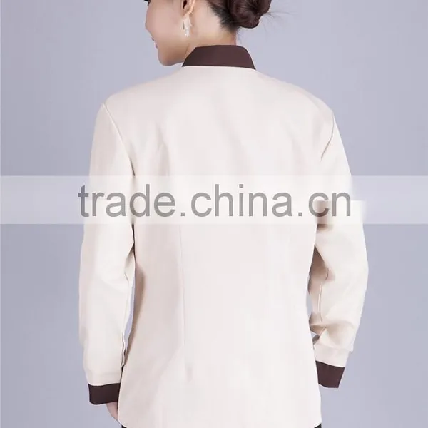 Juqian Wholesale Cheap Beige Fashional Design Korean Collar Anti-foul Hotel Cleaner Workwear Work Uniform photo-6